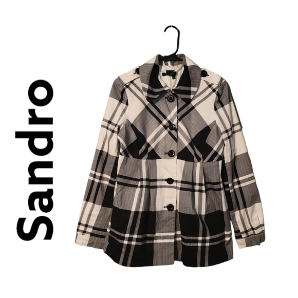 Sandro Sportswear Women's Black & White Plaid Blazer Size M - Picture 1 of 7